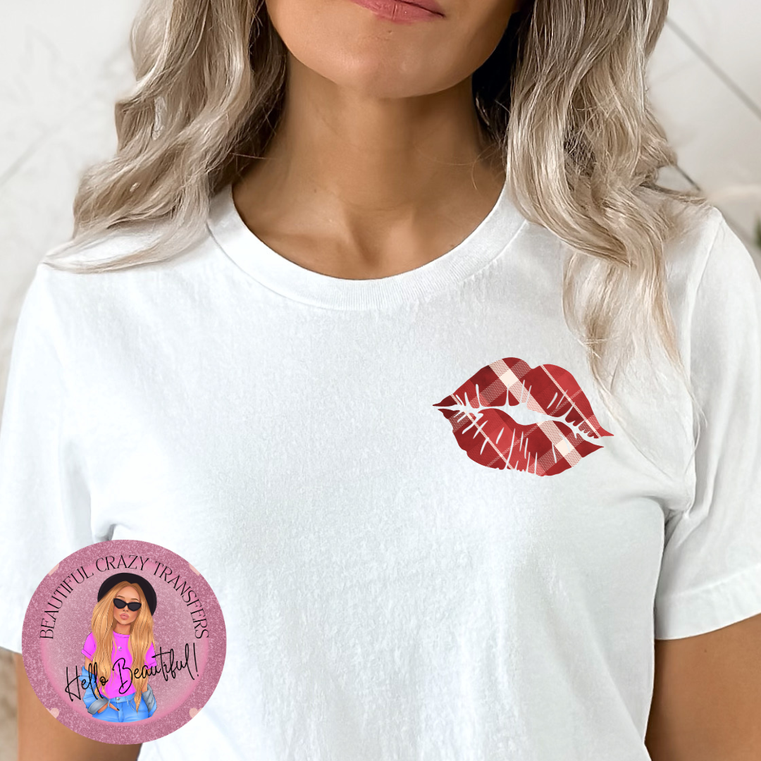 Red Plaid Lips Pocket DTF Transfer