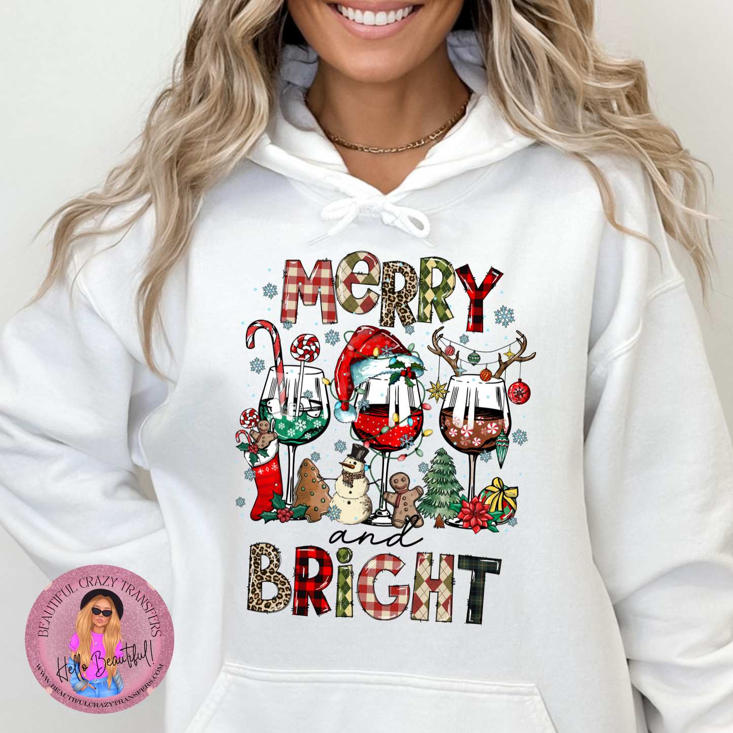 Merry & Bright Wine DTF Transfer