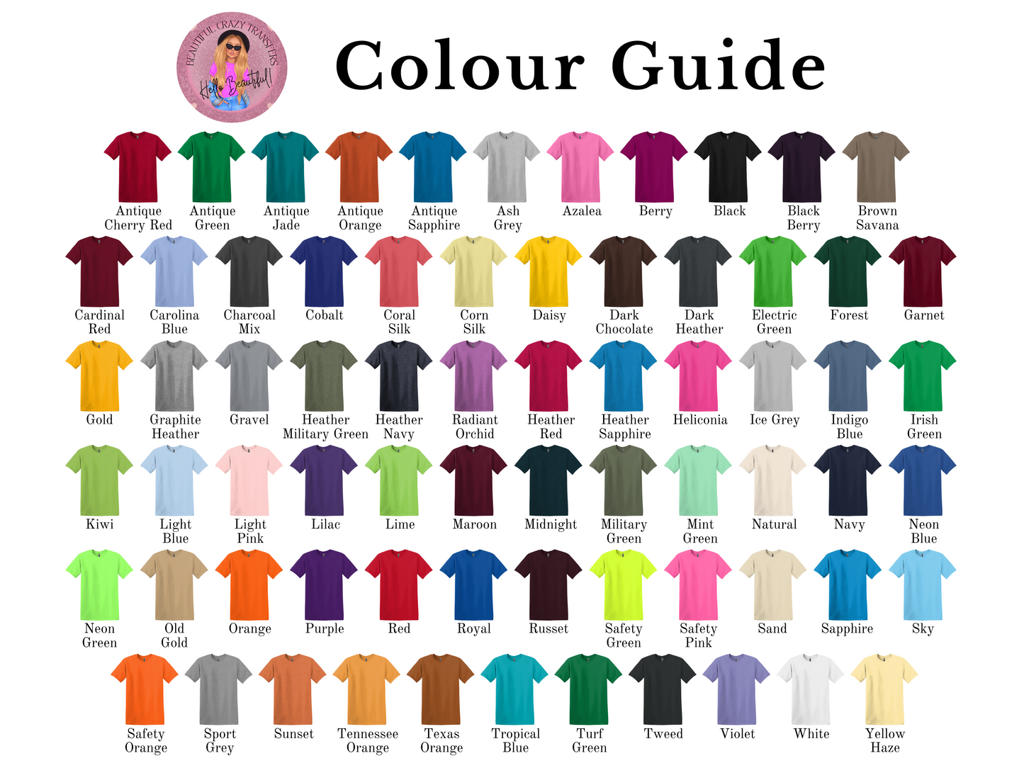 Gildan 5000 TShirt Blank-Colour S-Y