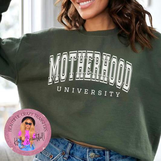 Motherhood University White PUFF PRINT Screenprint Transfer